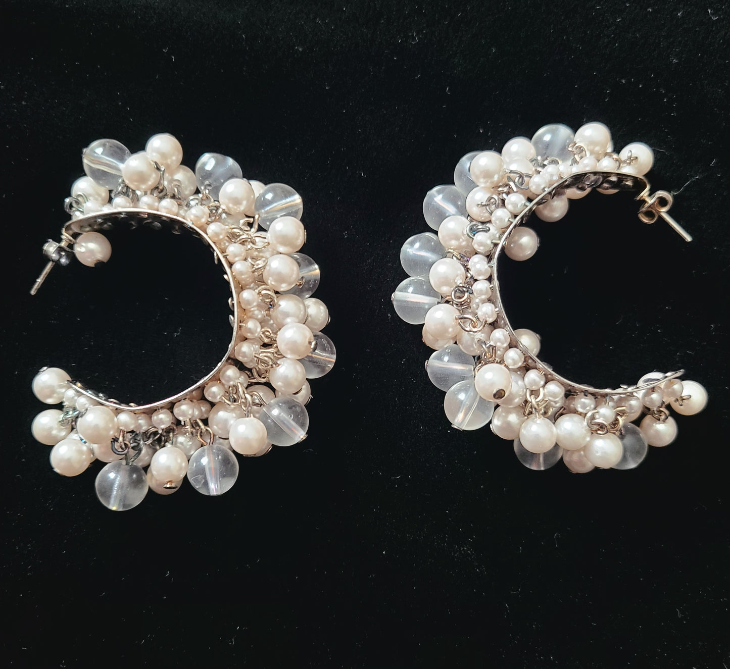 Faux Pearl Bead Open Hoop Pierced Earrings