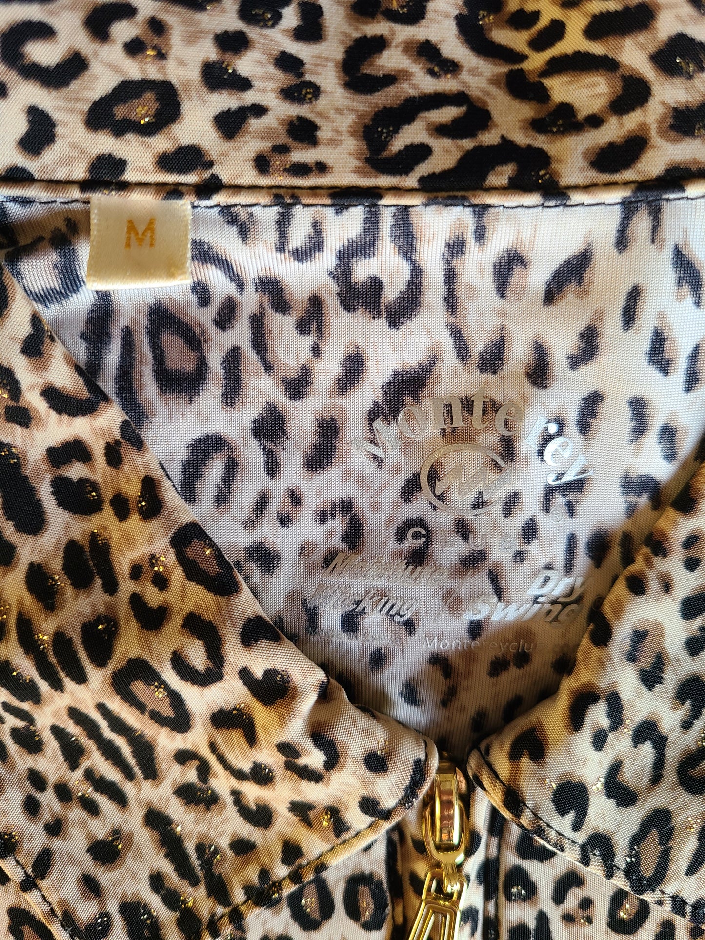 Monterey Club Brand Leopard Sparkle Print Moisture Wicking Sport Shirt | Size M