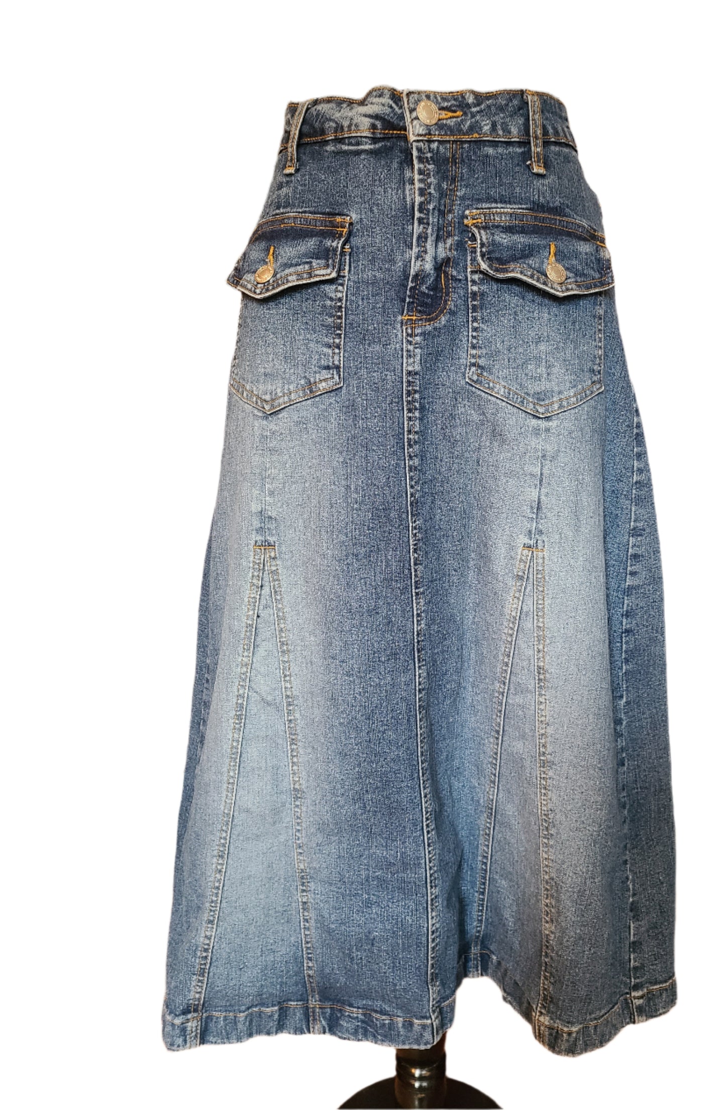 Vintage ACCESS 3998 A-Line Denim Midi Skirt - Size 8