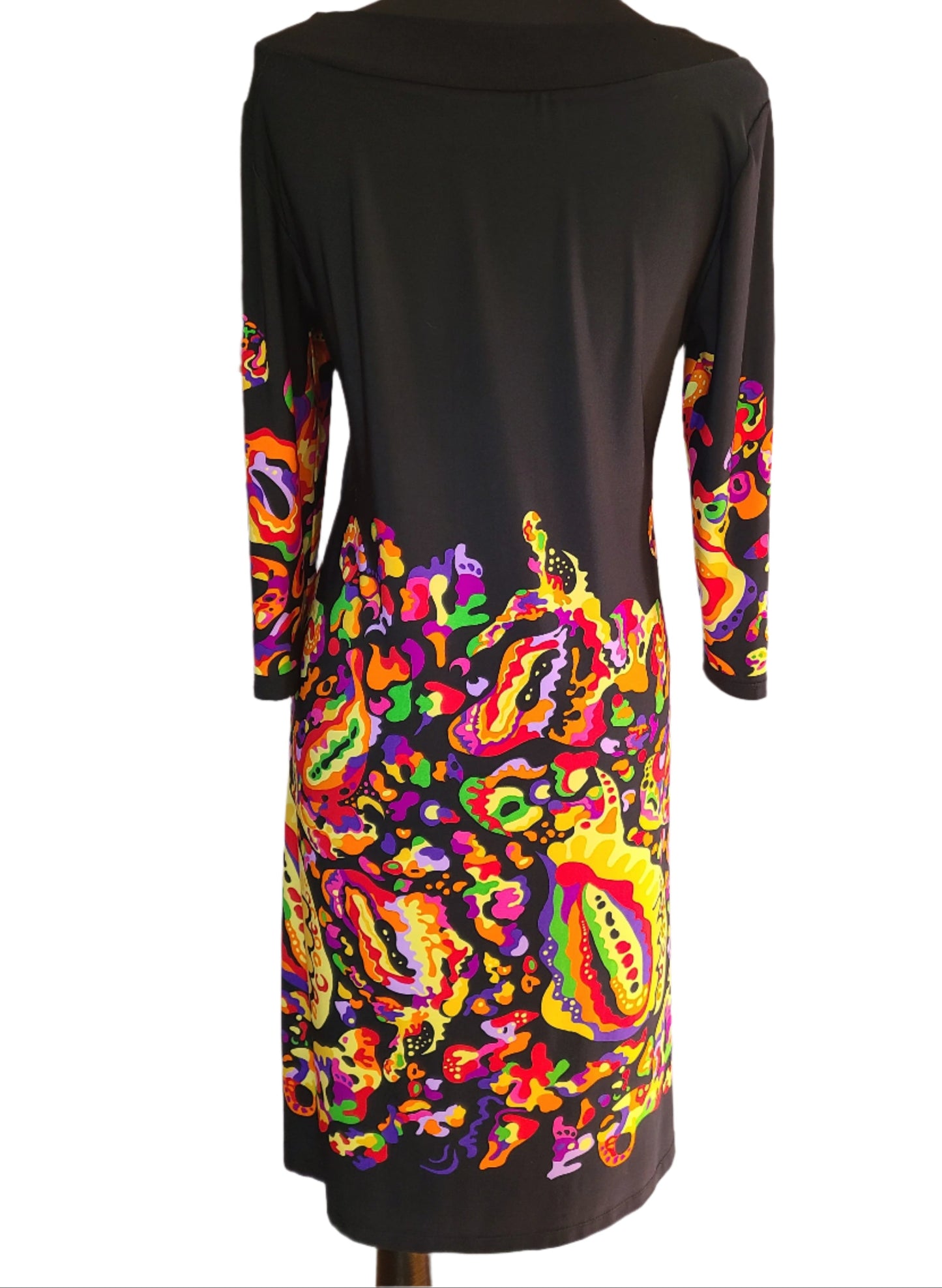 Vintage | Periwinkle Black & Psychedelic Print Dress | Size M