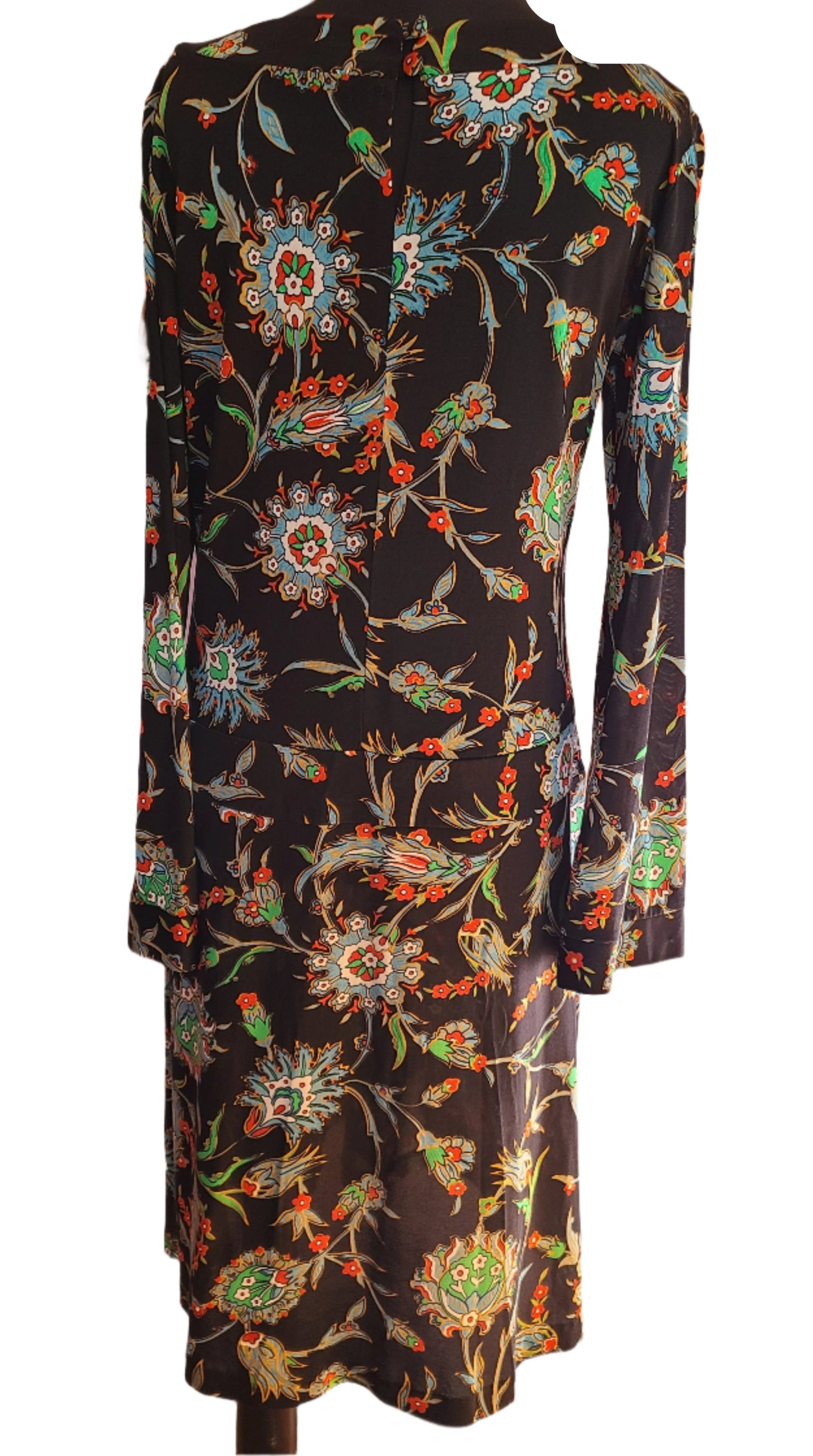 Vintage | Nieves Lavi Drop Waist Print on Black Dress | Size M