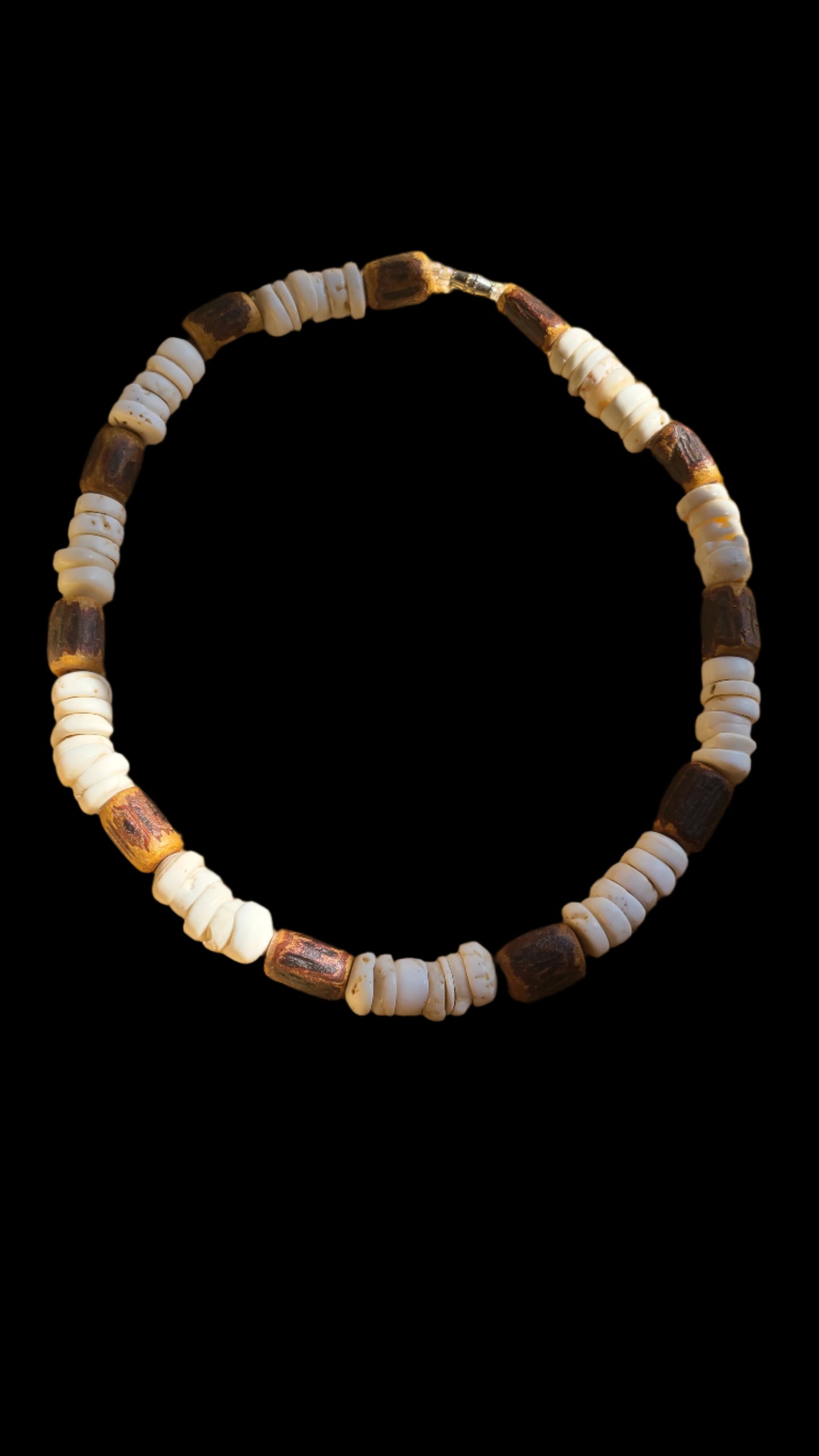 VINTAGE | White Puka and Wood Bead Necklace
