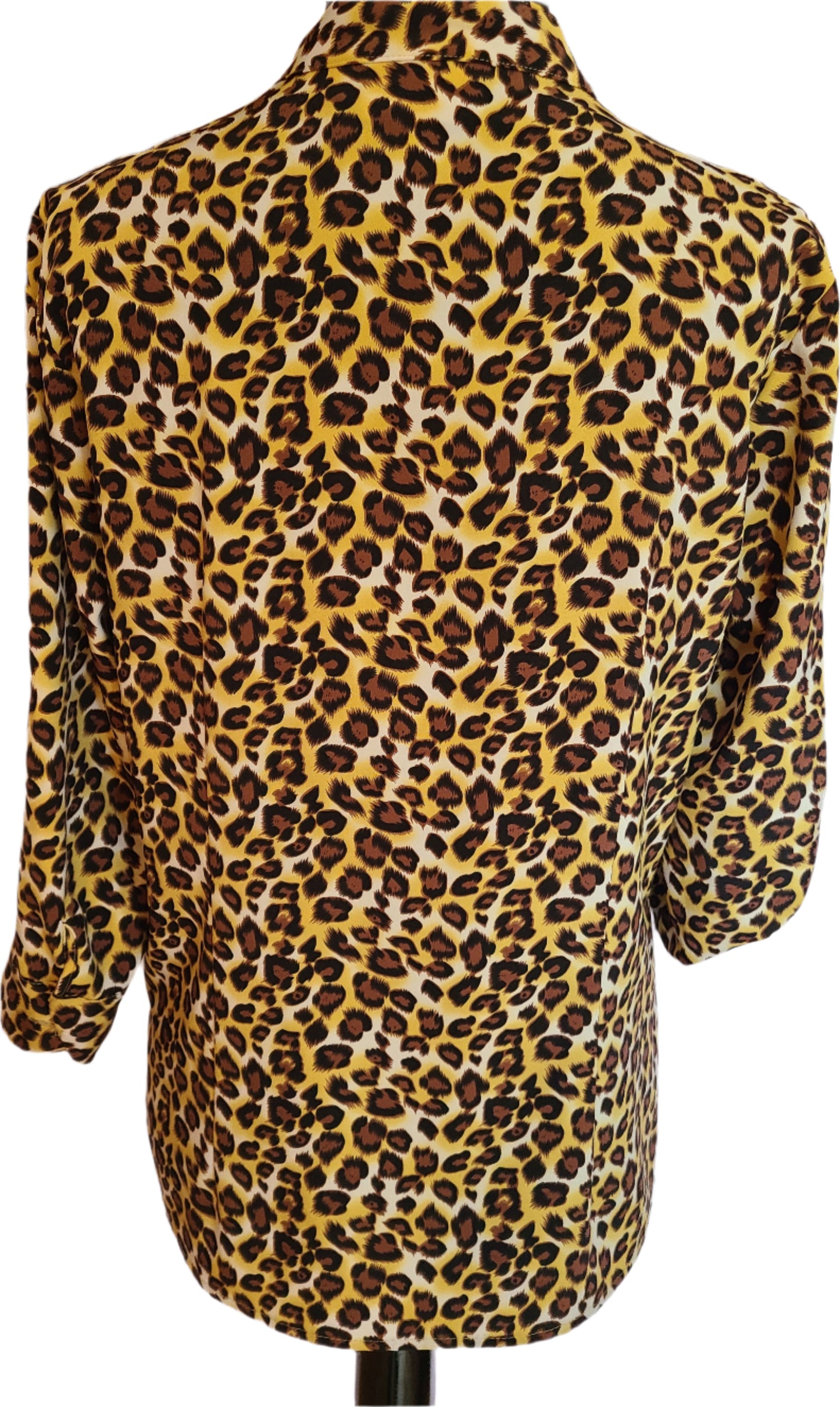 VINTAGE Kathy Che Brand Cheetah Print Tab Collar Blouse