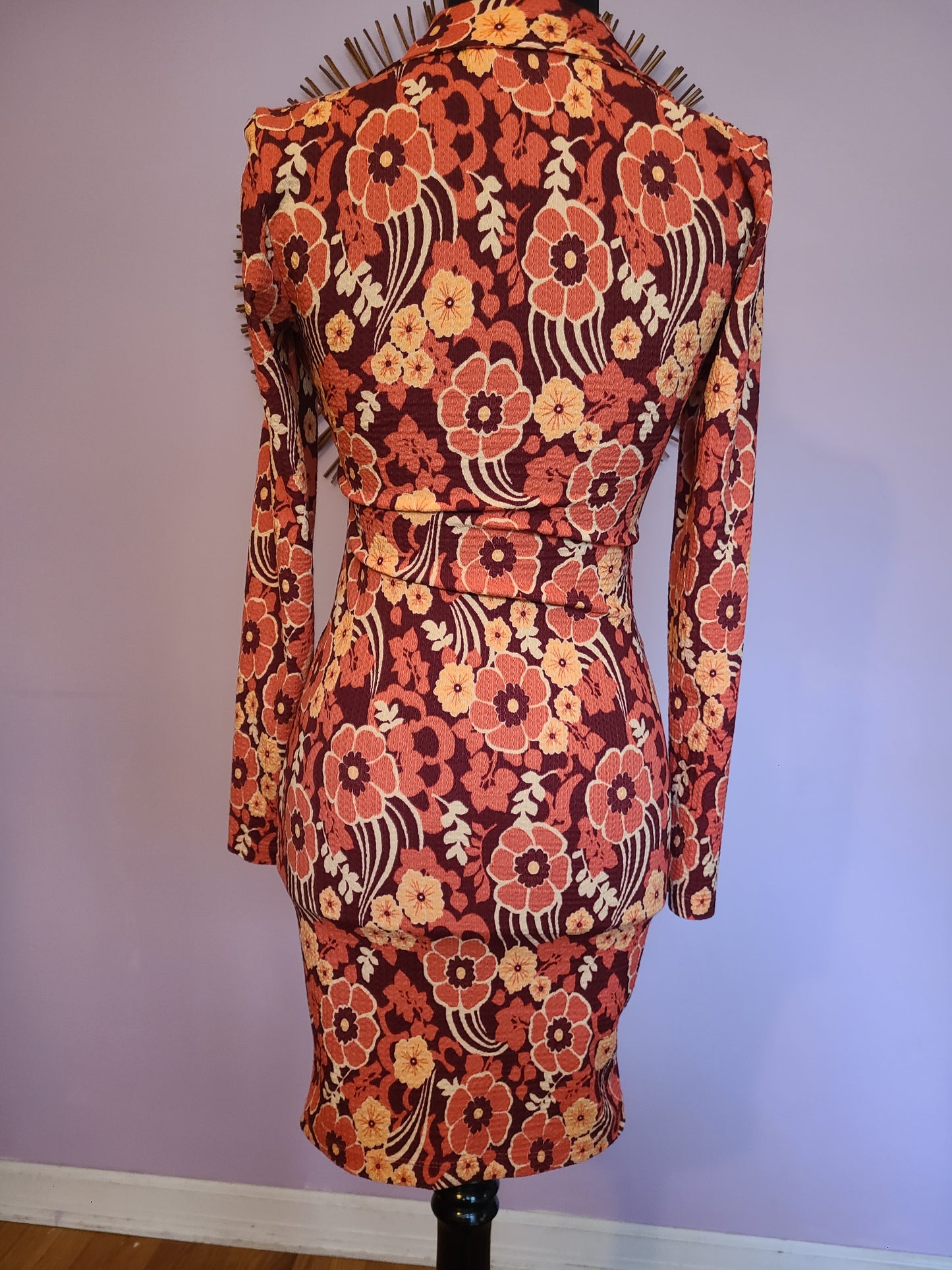 Flower Power Print BodyCon Dress | Size XS
