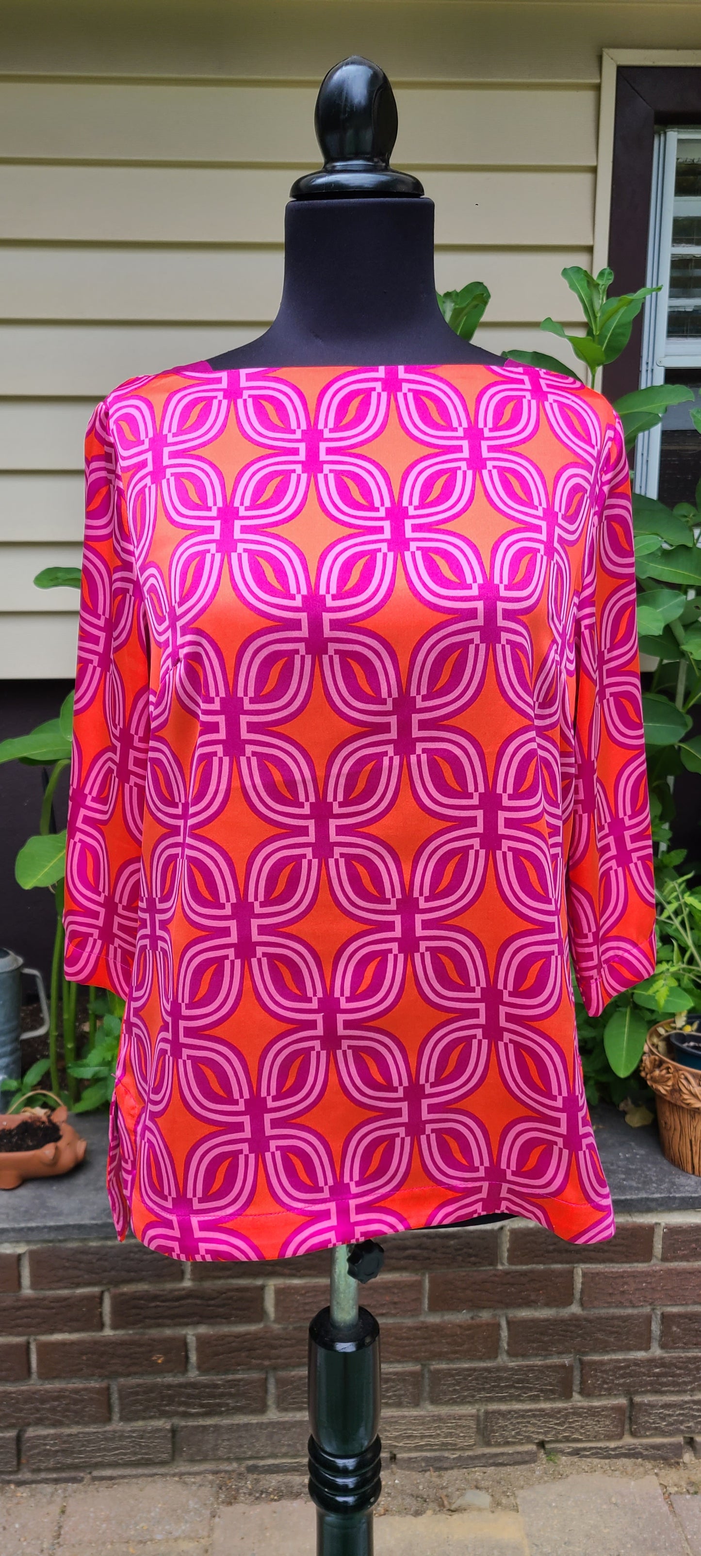 Coldwater Creek Brand Mod Print Pink and Orange Blouse | Size 8