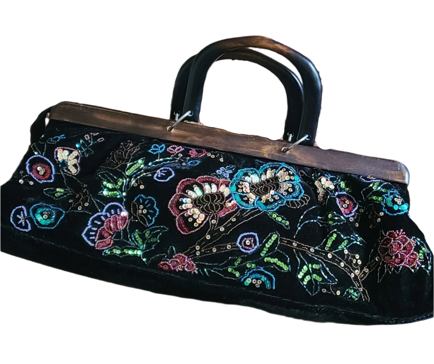 VINTAGE Velvet Beaded Baguette Handbag