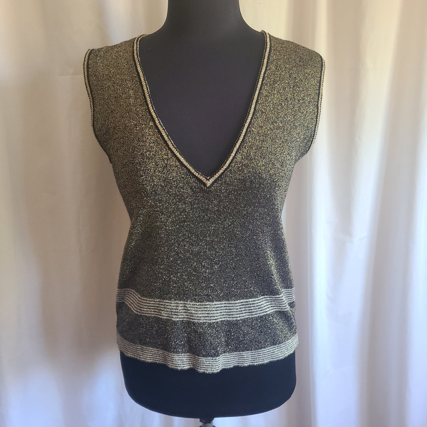 LeRoy Knitwear 70s Gold Black Lurex Vest | Size Small