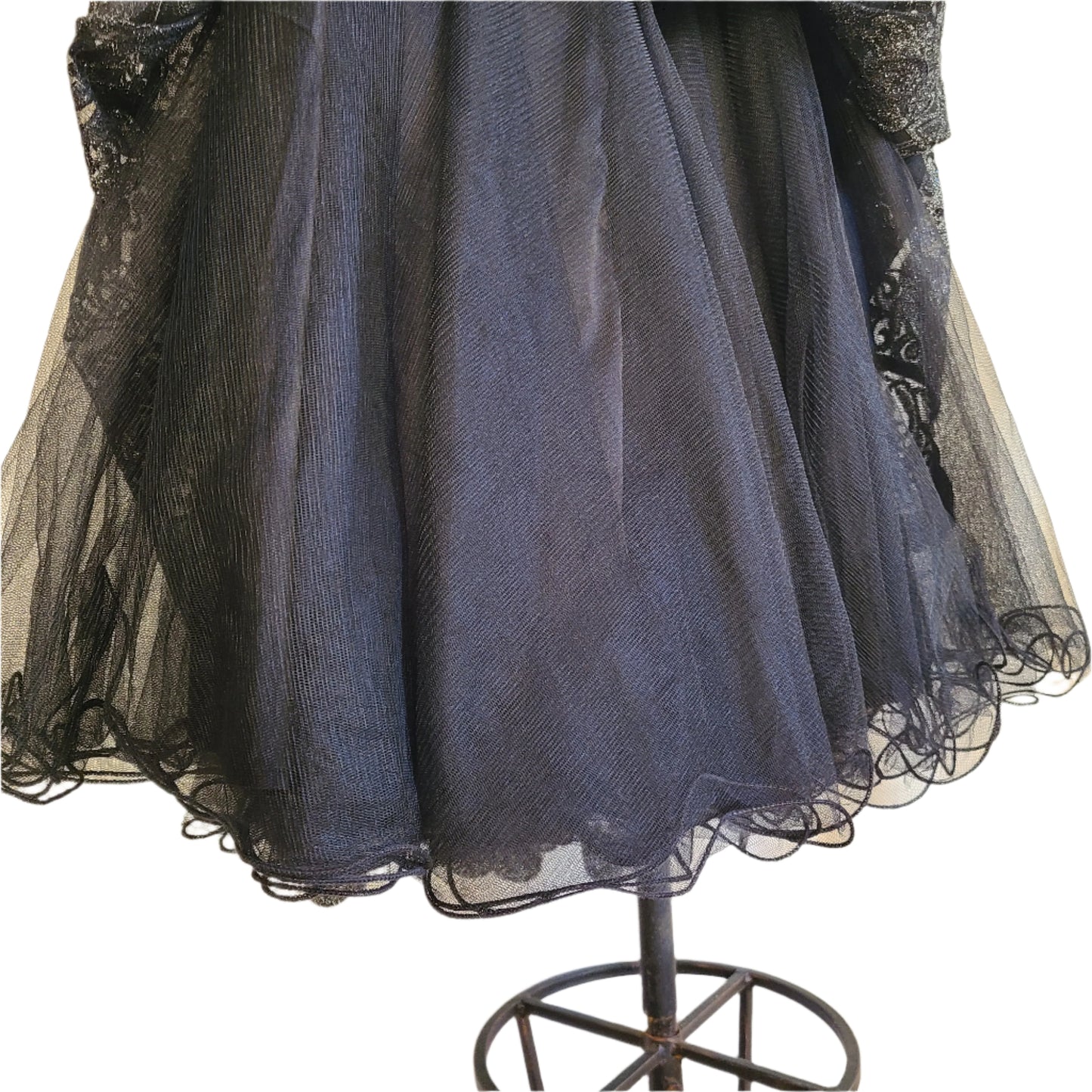 Chi Chi London Brand Lace and Tulle Skirt Black And Metallic Silver | Size 6