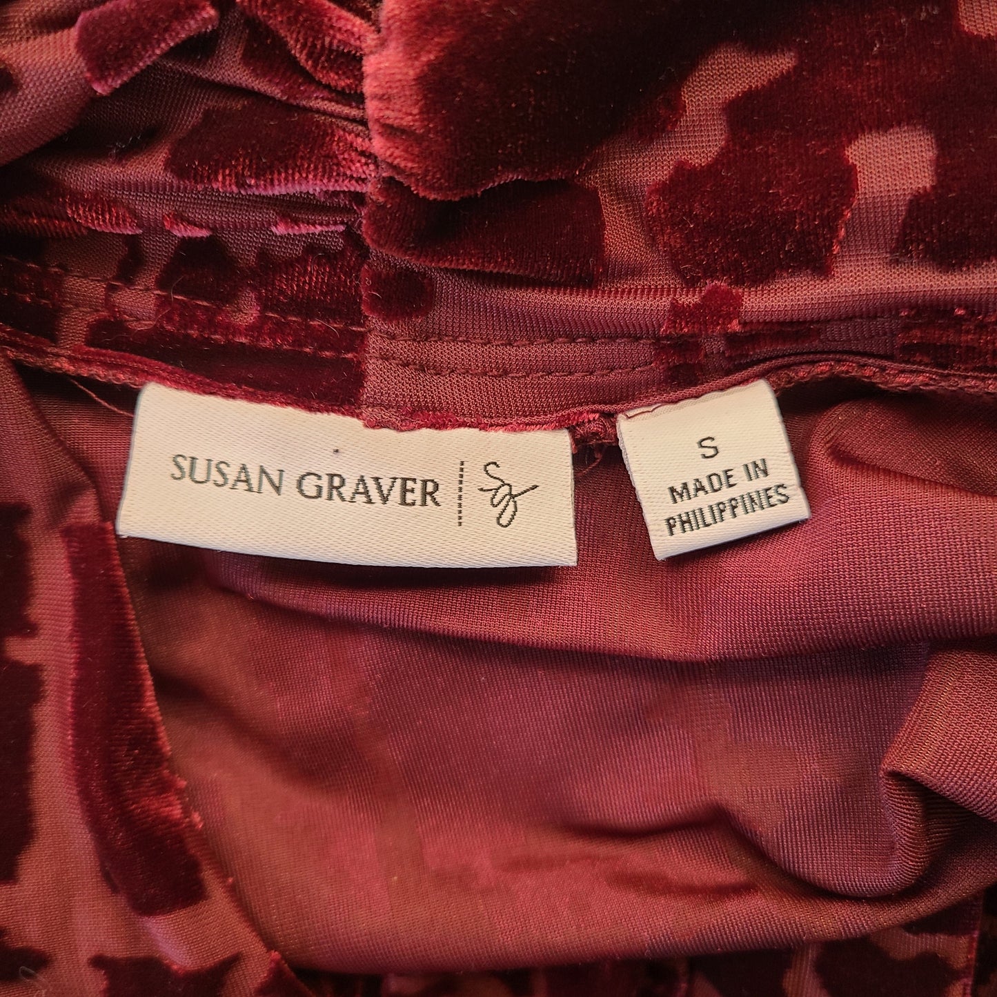 Susan Garver 00s Burgundy Burnout Velvet Vest | Size Small