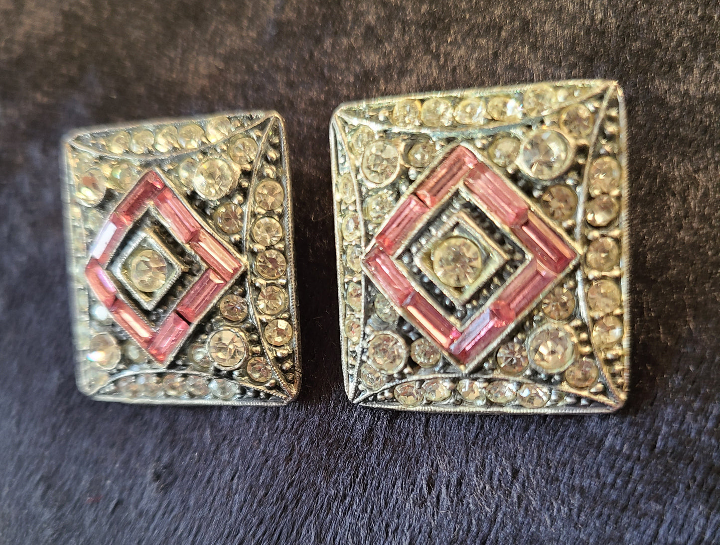 Vintage D.a.g. Brand Pink and White Square Clip On Earrings