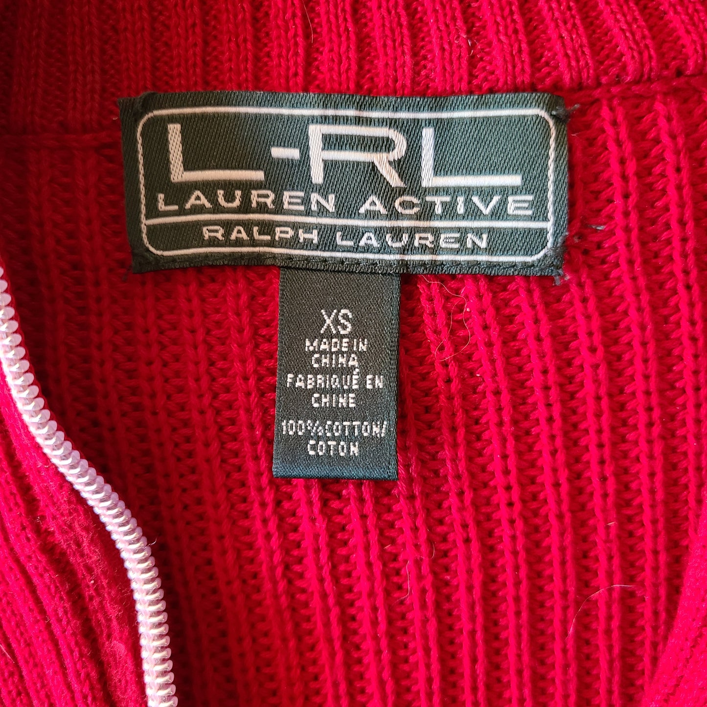 L-RL Lauren Active Red and Black Stripe Half Zip Sweater | Size XS