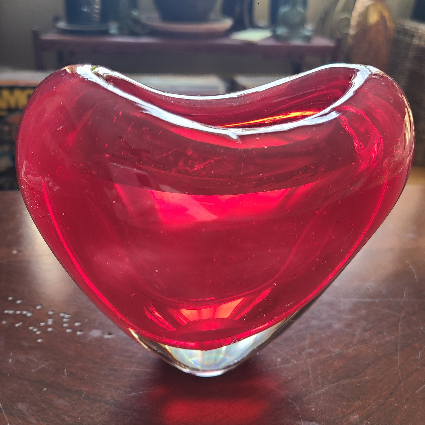 Murano Style Red Blown Glass Heart Vase