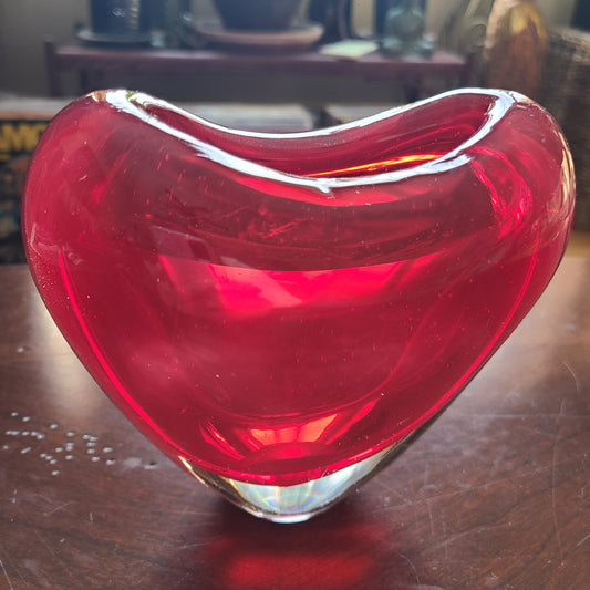 Murano Style Red Blown Glass Heart Vase