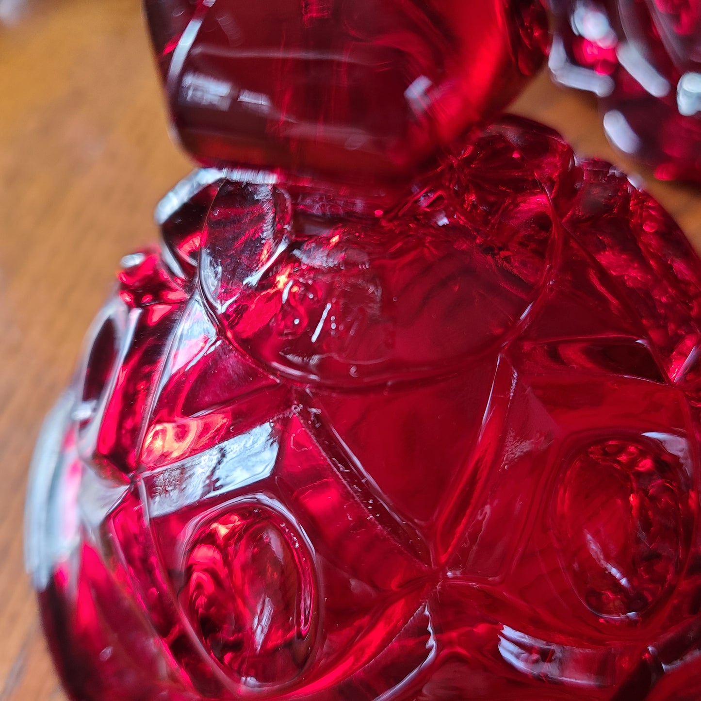 S M Glass Ruby Red Thumbprint Pedestal Lidded Candy Dish