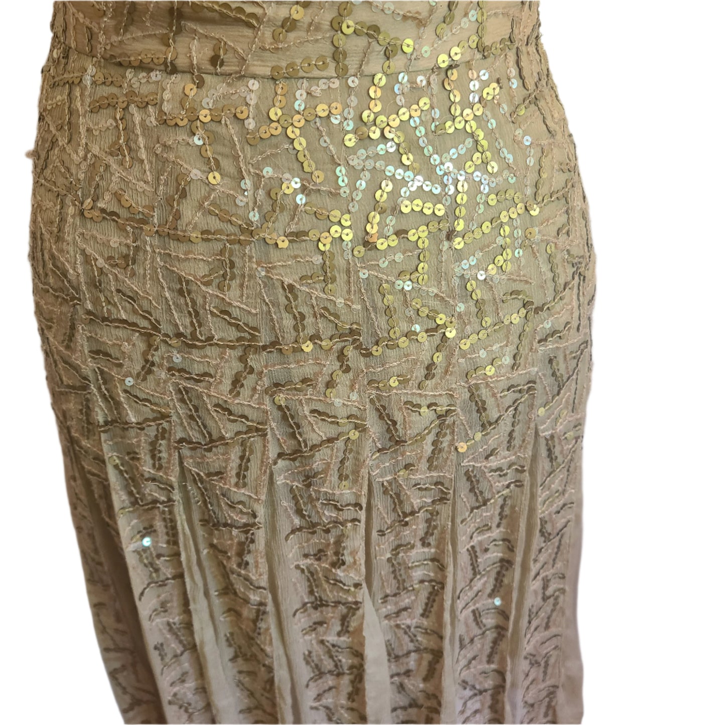 Beige silk fabric skirt with sequin embellishments