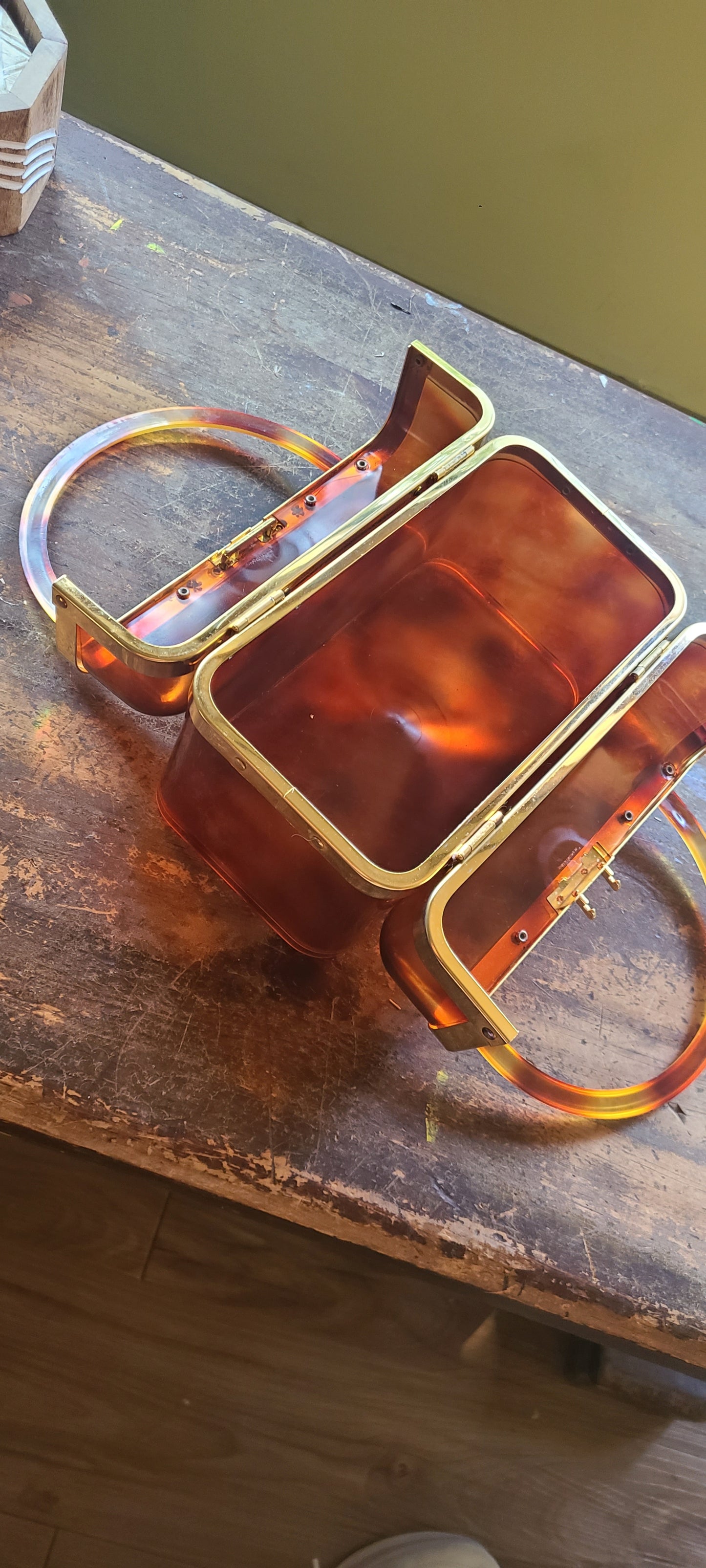 1970s Lucite Faux Tortoise Shell Handbag | Made in France