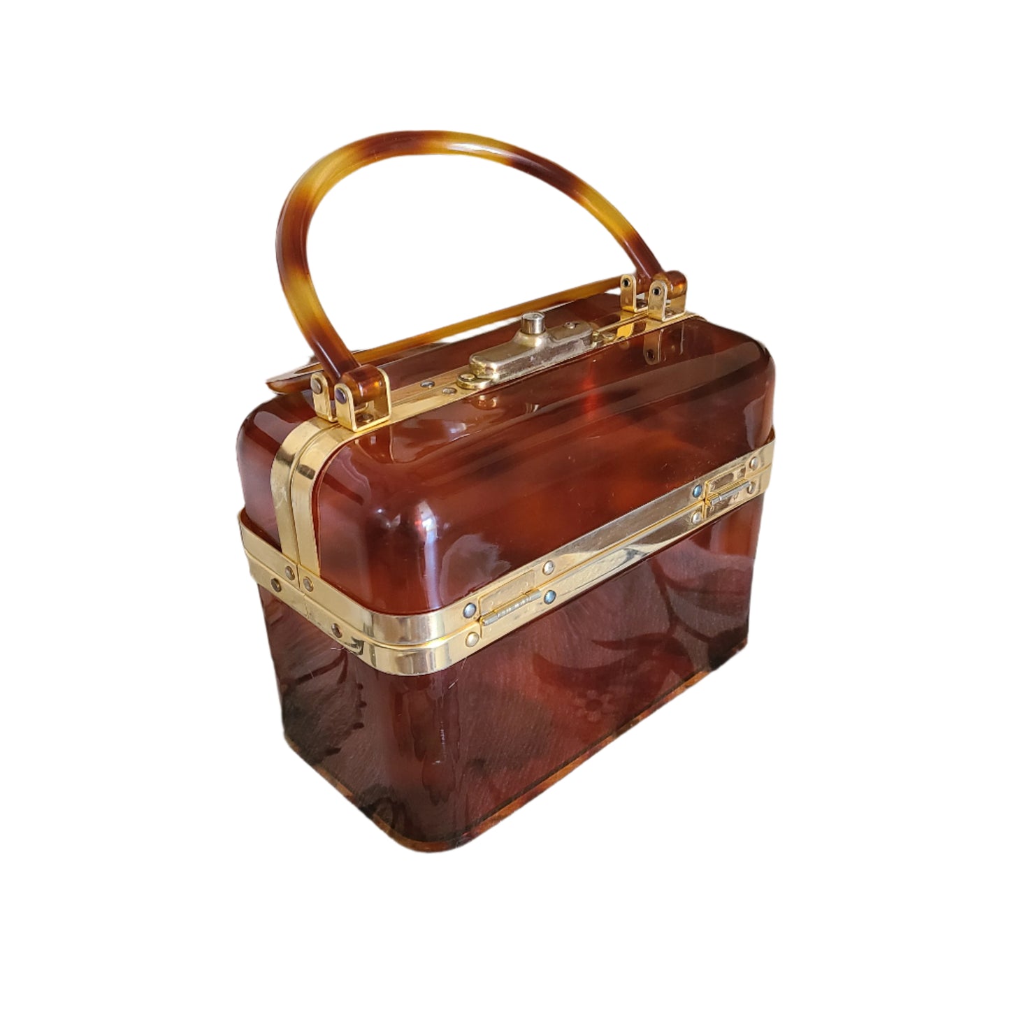 1970s Lucite Faux Tortoise Shell Handbag | Made in France