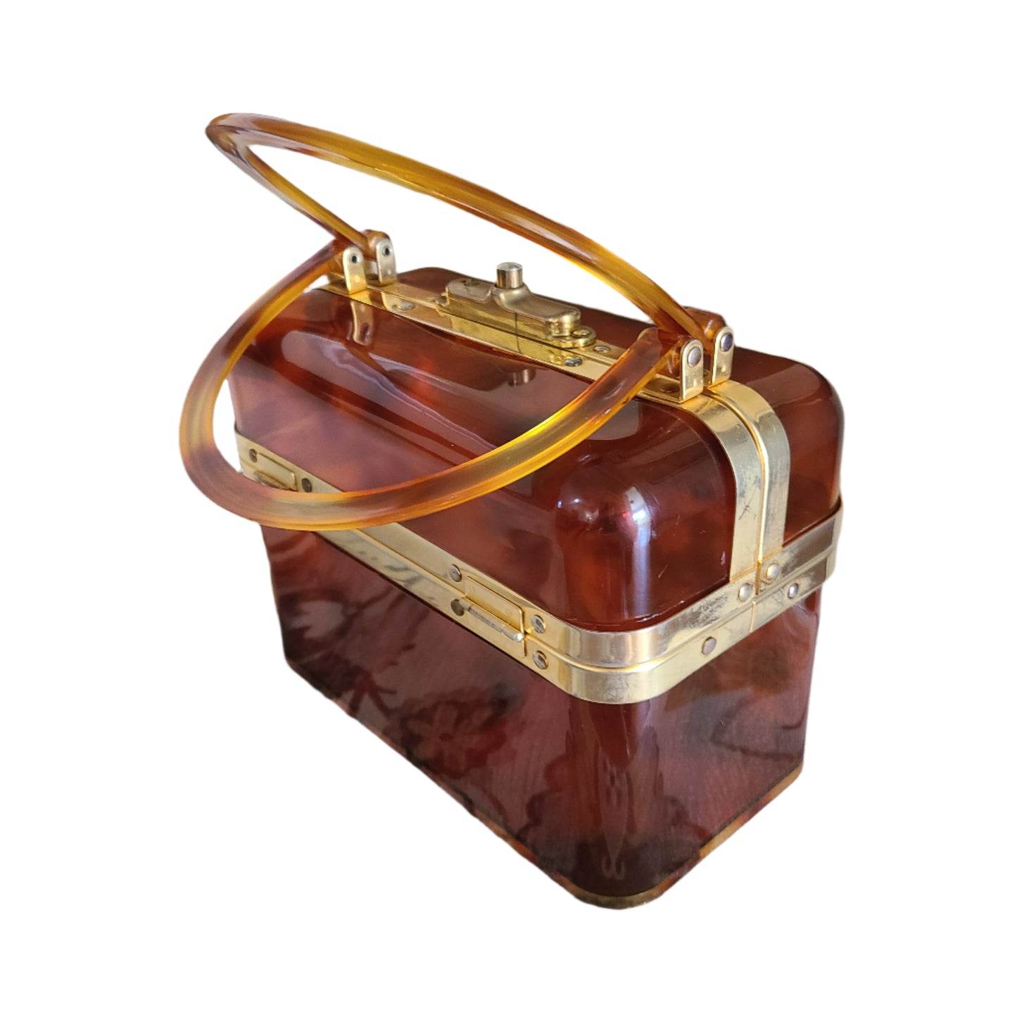 1970s Lucite Faux Tortoise Shell Handbag | Made in France