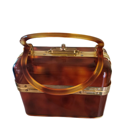 1970s Lucite Faux Tortoise Shell Handbag | Made in France