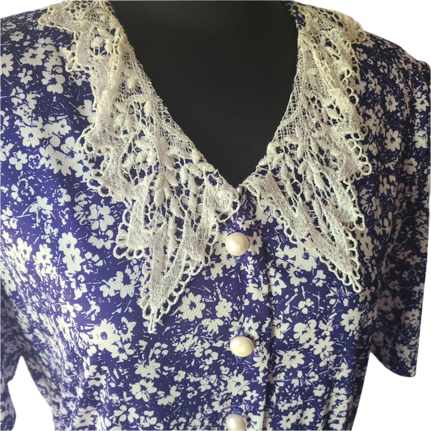 Whirlaway Frocks 80s Lace Collar Dress | Size 16