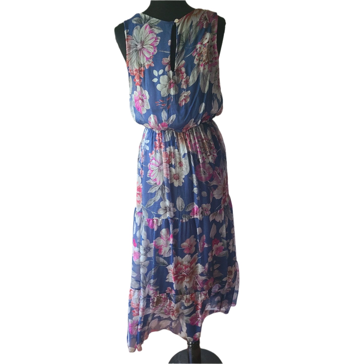Lara G 100% Silk Blue Denim Floral Maxi Dress | Size S