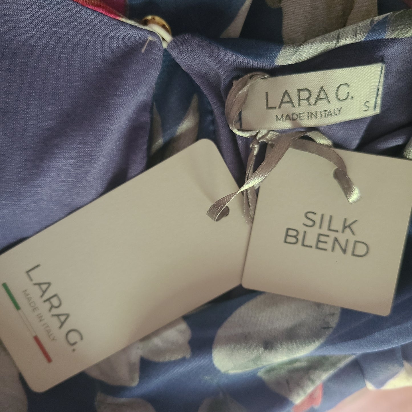 Lara G 100% Silk Blue Denim Floral Maxi Dress | Size S
