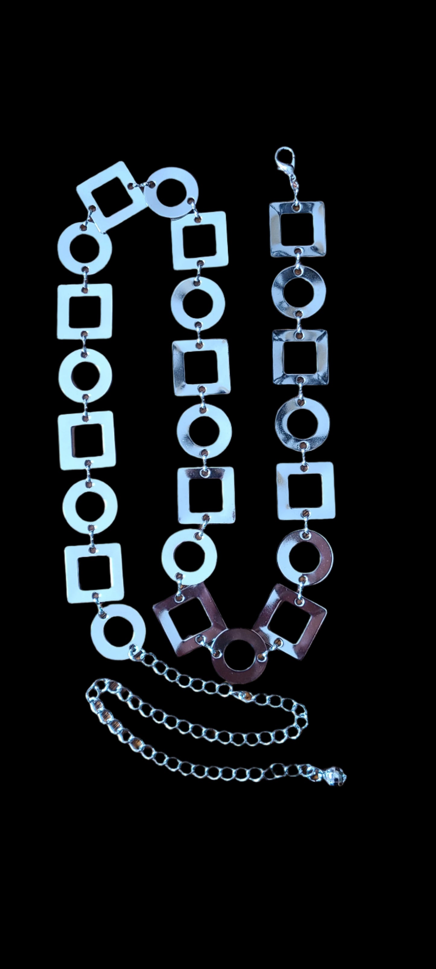 Geometric Silver Tone Chain Belt