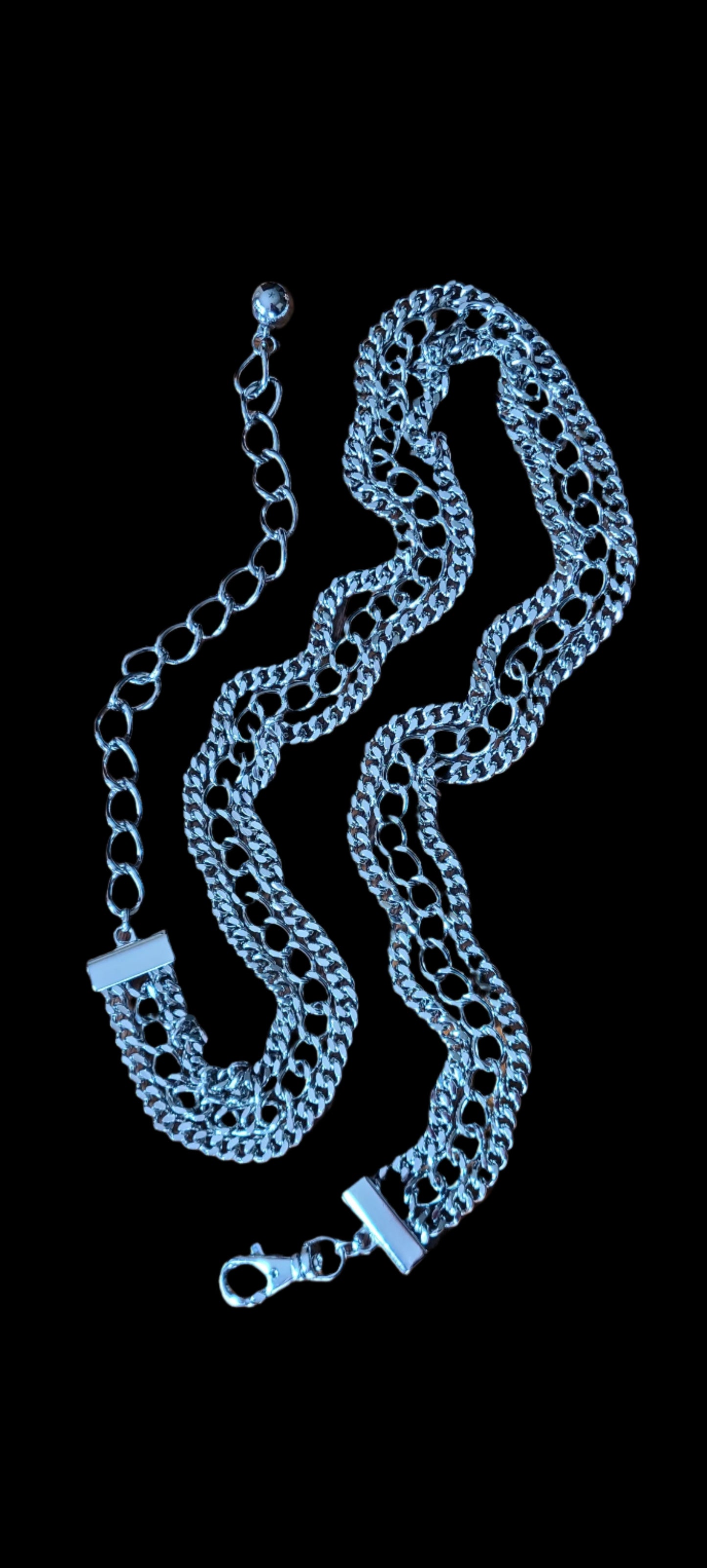 Triple Decker Chain Belt | Silver Tone
