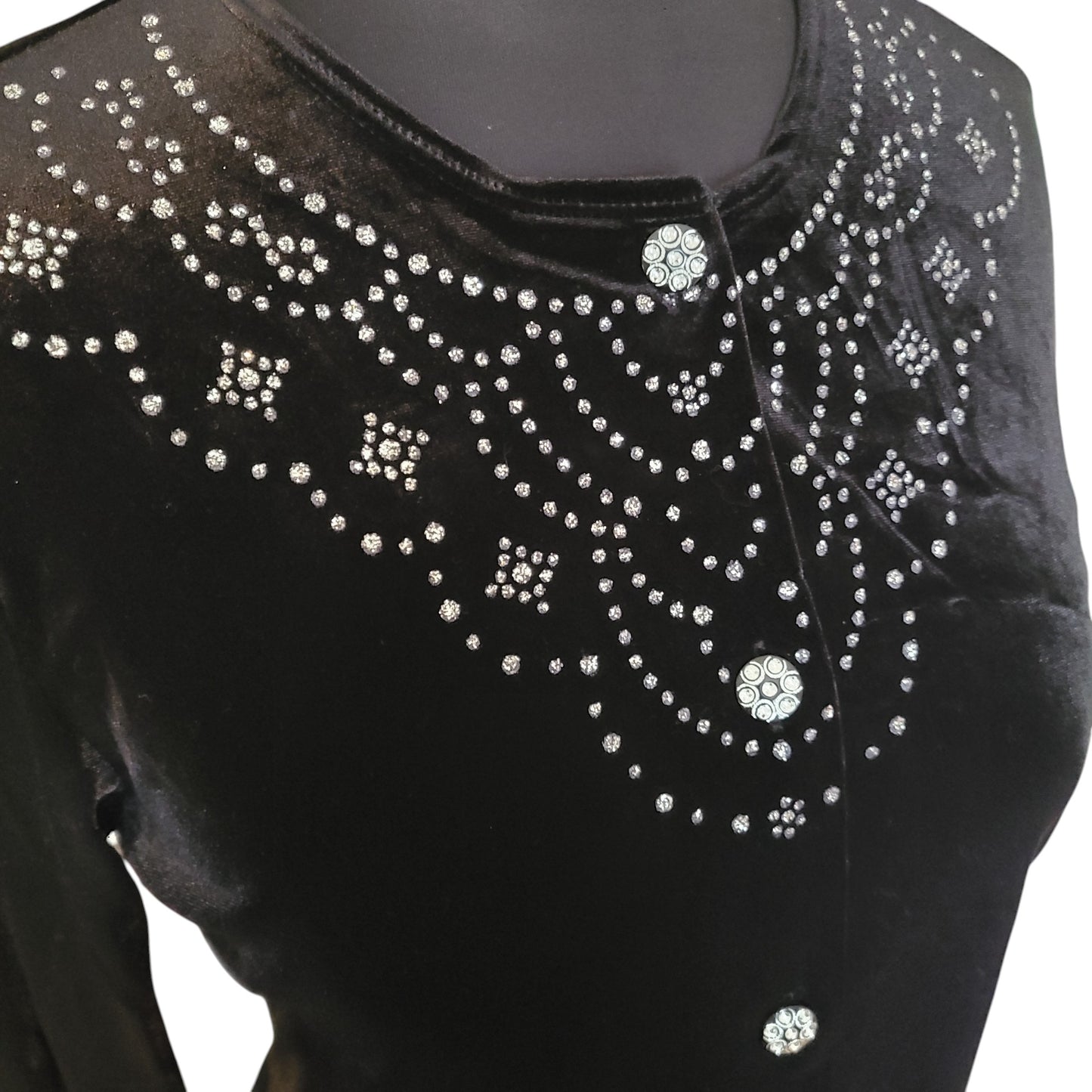 Notations Black Velvet Embellished Cardigan | Size Small