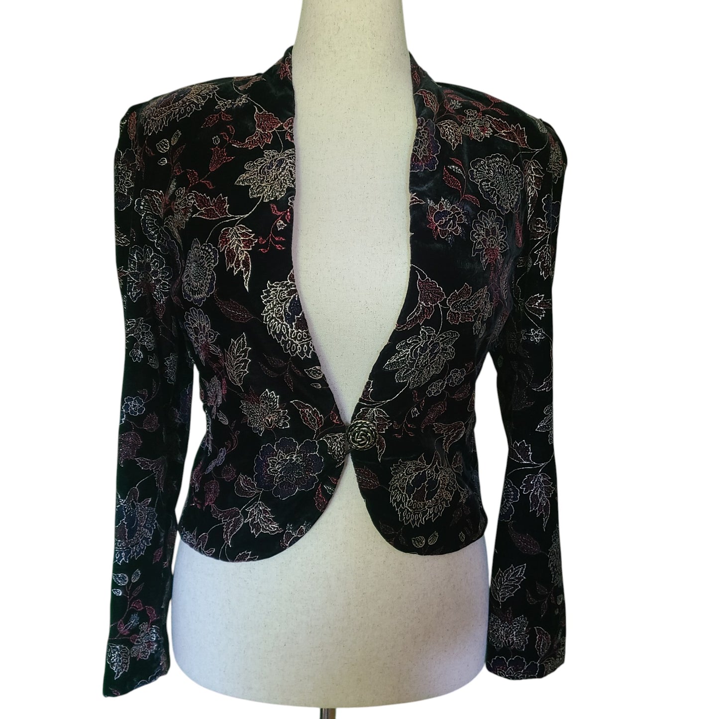Another Thyme 70s Black Velvet Embossed Jacket | Size 8