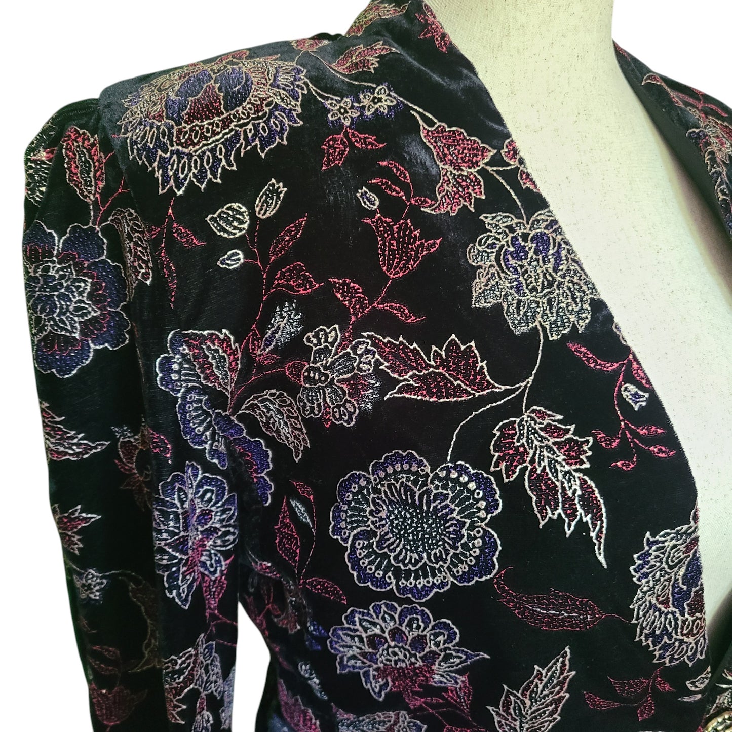 Another Thyme 70s Black Velvet Embossed Jacket | Size 8