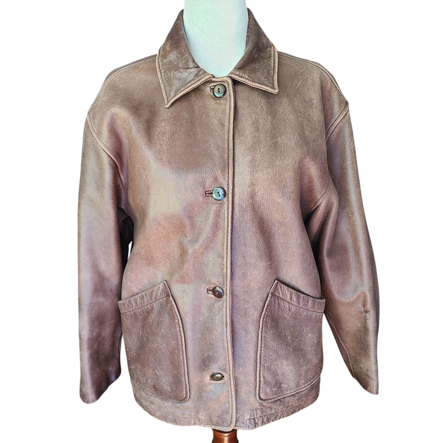 Brandon Thomas Distressed Brown Leather Jacket | Size Medium