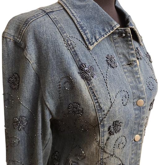 NWT Flashback Couture Beaded Denim Jacket | Size Petite Small
