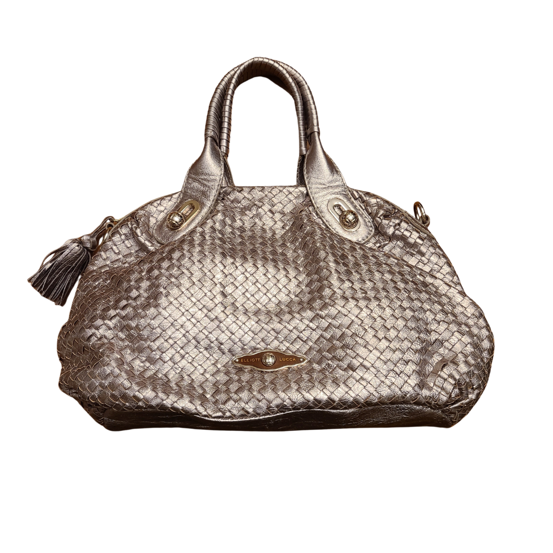 Elliott Lucca Gold Metallic Woven Leather Handbag