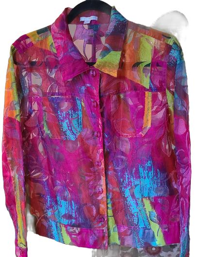 Erin London Brand Print Burnout Effect Jacket Blouse | Size Medium