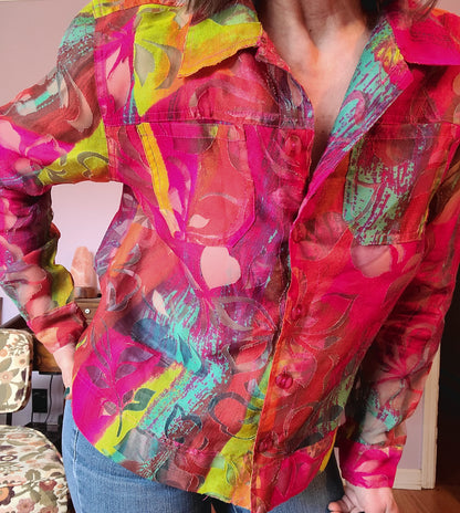 Erin London Brand Print Burnout Effect Jacket Blouse | Size Medium