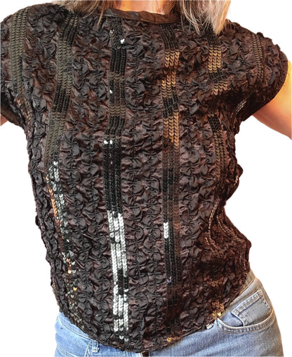 Vintage Cindy Collins Sequin and Ruffle Detail Blouse | Size Small