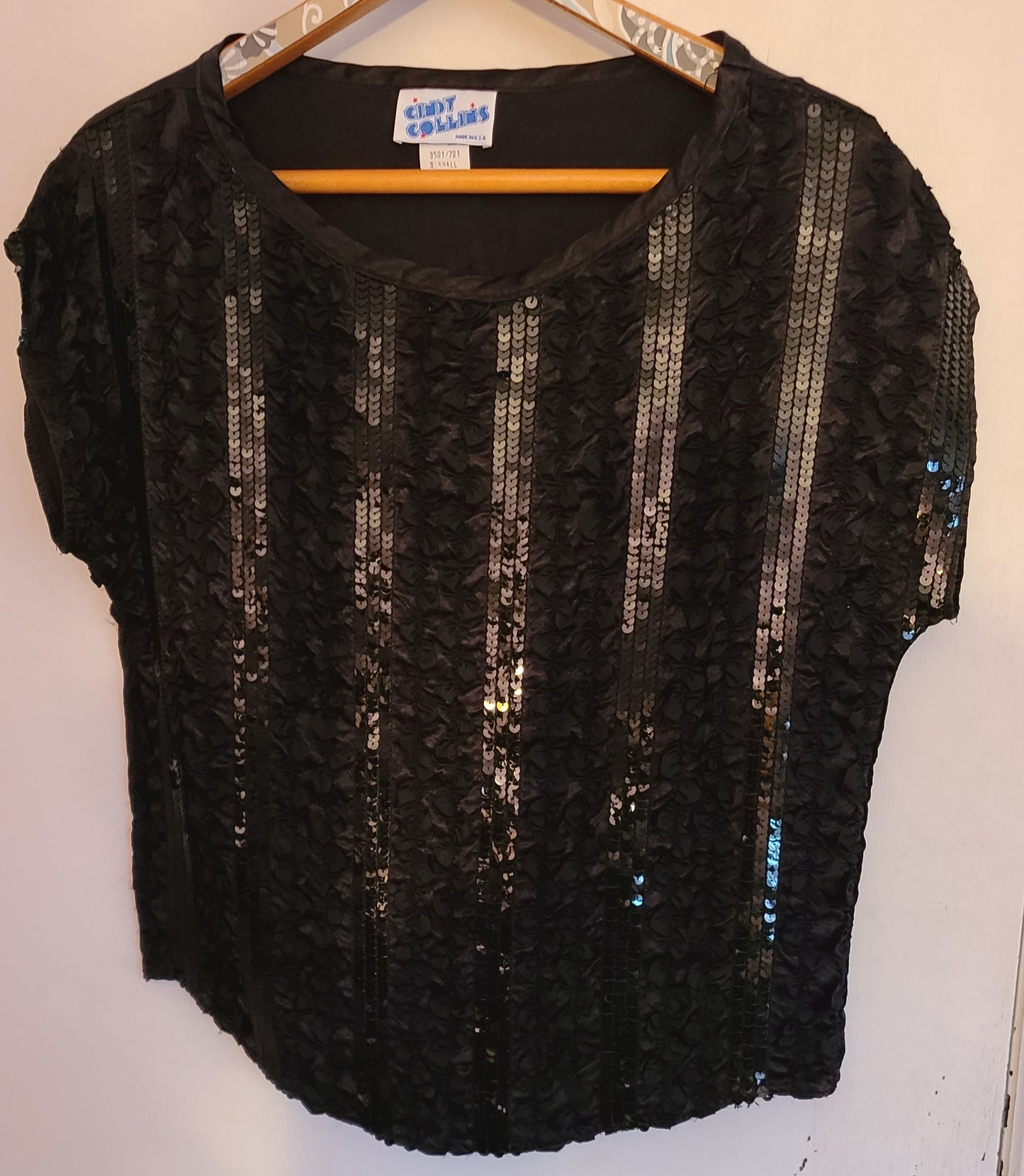 Vintage Cindy Collins Sequin and Ruffle Detail Blouse | Size Small