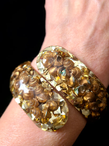 Vintage Clamper Bracelet | Gold Shell and Confetti