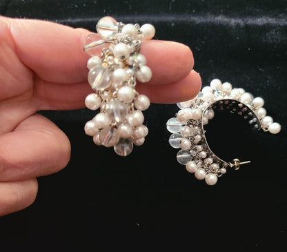Faux Pearl Bead Open Hoop Pierced Earrings