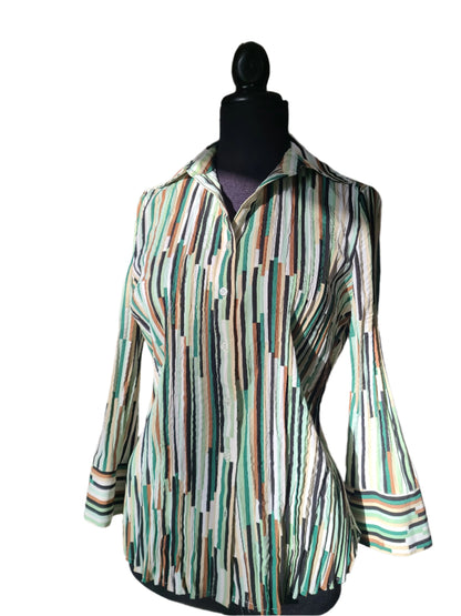 Vintage 90s Vertical Stripe Crinkle Blouse | Size Medium