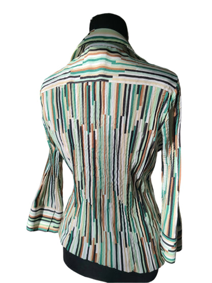 Vintage 90s Vertical Stripe Crinkle Blouse | Size Medium