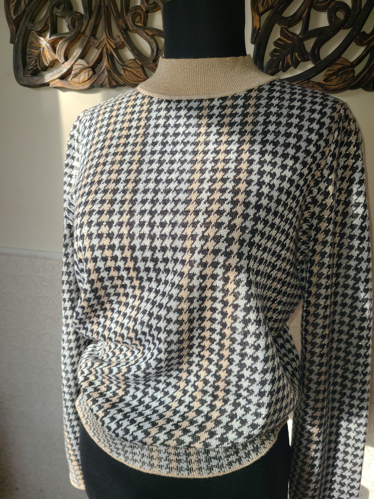 Ann Taylor Metallic Houndstooth Sweater | Size Medium