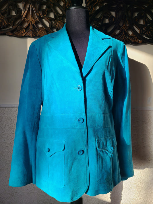 Liz Clairborne Brand Sky Blue Suede Jacket | Size Large