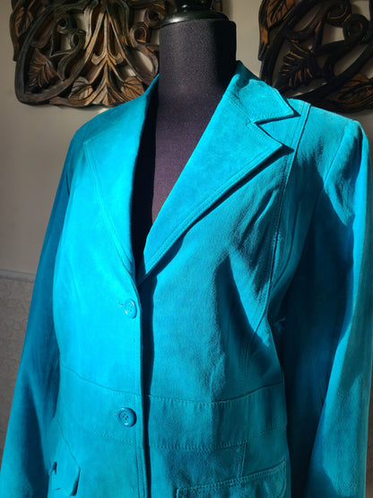 Liz Clairborne Brand Sky Blue Suede Jacket | Size Large