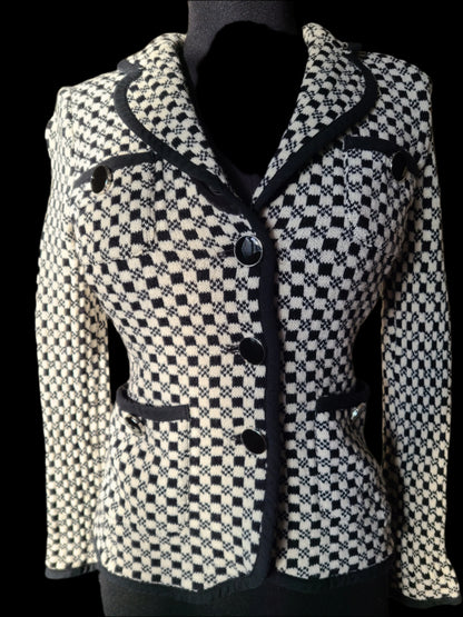 St. John Brand Checkerboard Print Black and White Sweater Blazer | Size 0