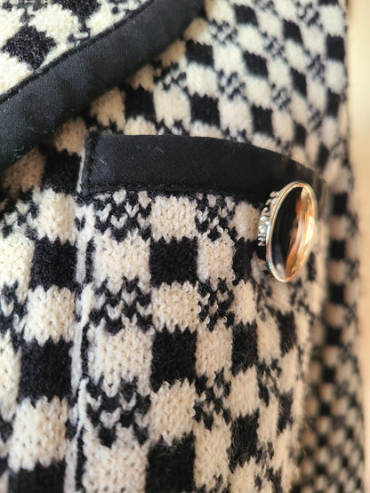 St. John Brand Checkerboard Print Black and White Sweater Blazer | Size 0