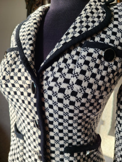 St. John Brand Checkerboard Print Black and White Sweater Blazer | Size 0