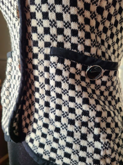 St. John Brand Checkerboard Print Black and White Sweater Blazer | Size 0