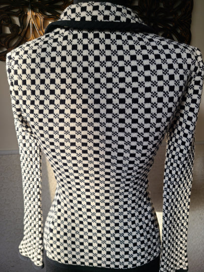 St. John Brand Checkerboard Print Black and White Sweater Blazer | Size 0
